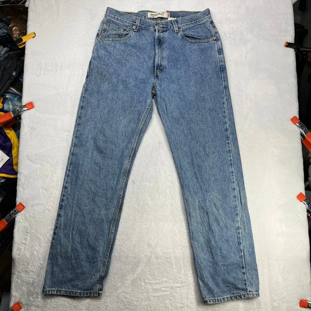 Levi's 505 Regular Fit Straight Jeans Men's Blue Denim Pockets Classic - 34X32.5